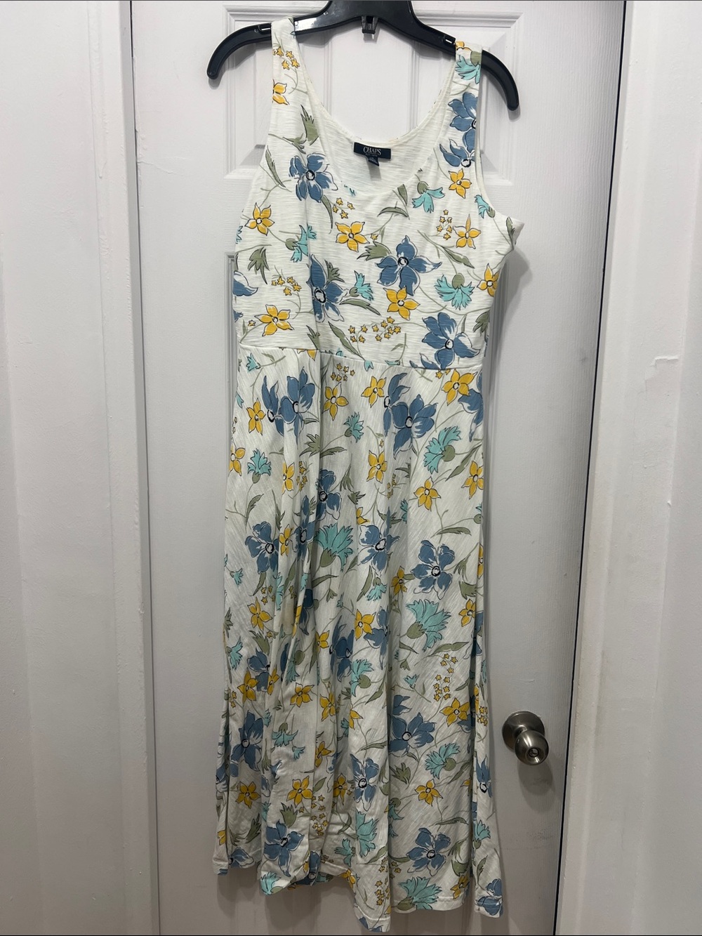 Chaps White Maxi Dress with Blue, Teal & Yellow Floral Print